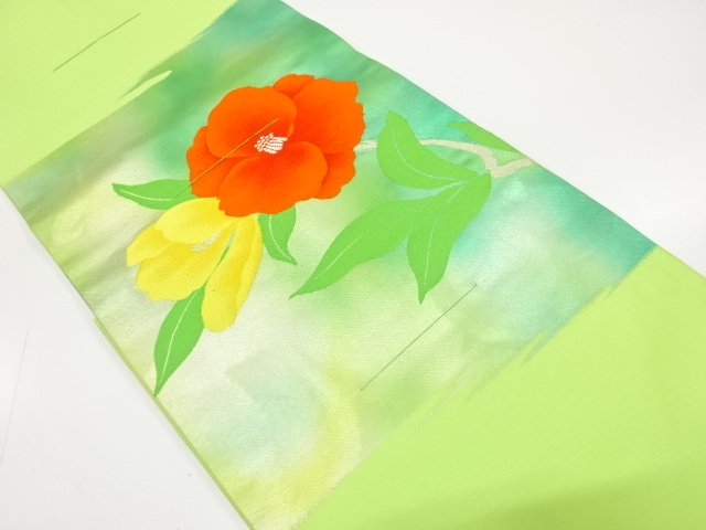 未使用品　椿模様織り出し　名古屋帯